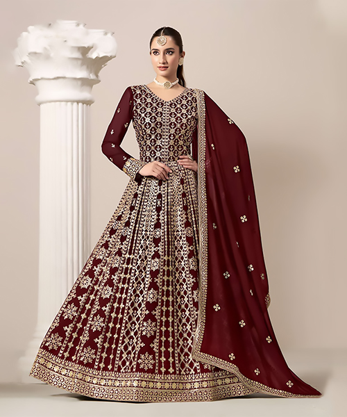 Maroon Georgette Designer Suit